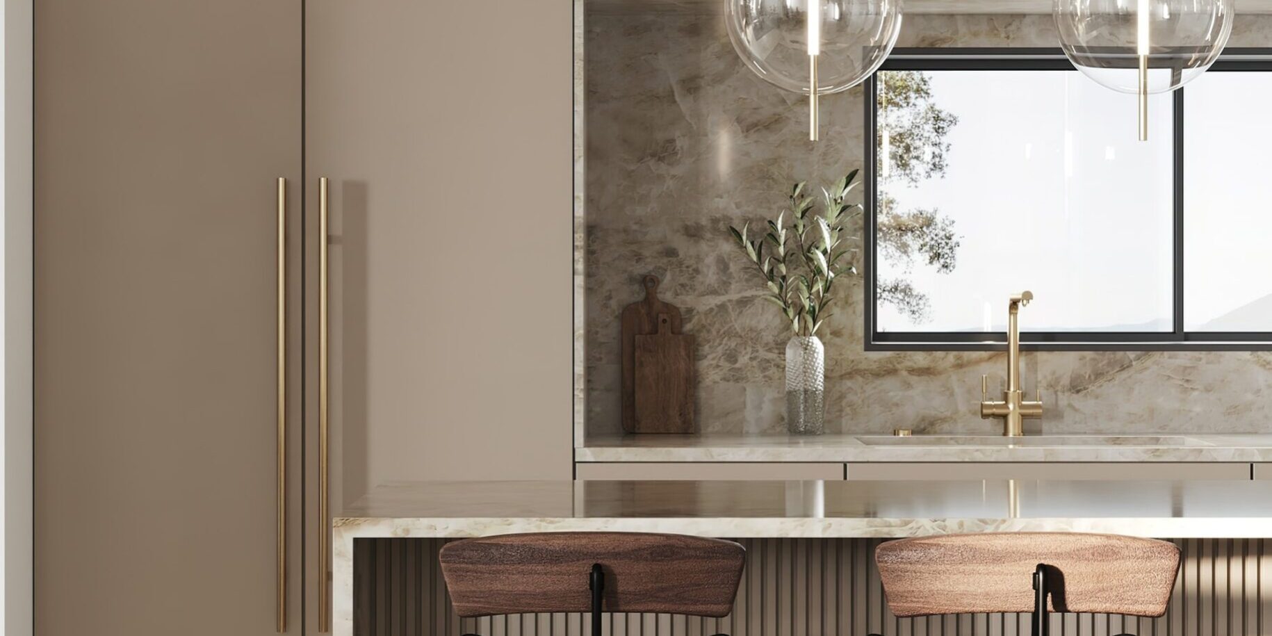 Cocina moderna con isla central y acabados elegantes, diseño personalizado de cocinas en Valencia orientado a funcionalidad y estética