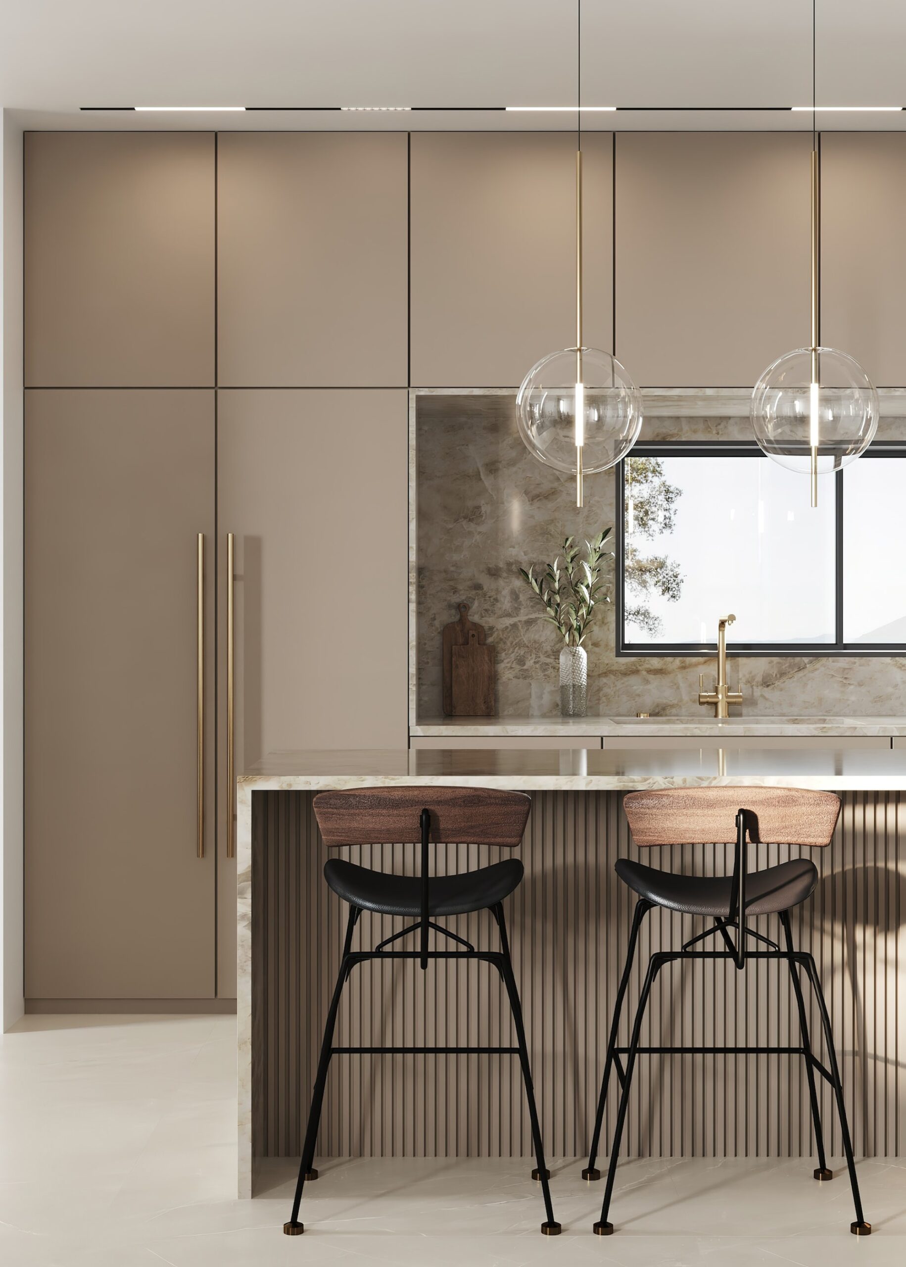 Cocina moderna con isla central y acabados elegantes, diseño personalizado de cocinas en Valencia orientado a funcionalidad y estética